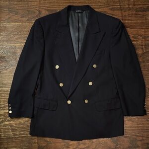 Vintage 90s Burberry Double-Breasted Navy Blazer with Gold Buttons